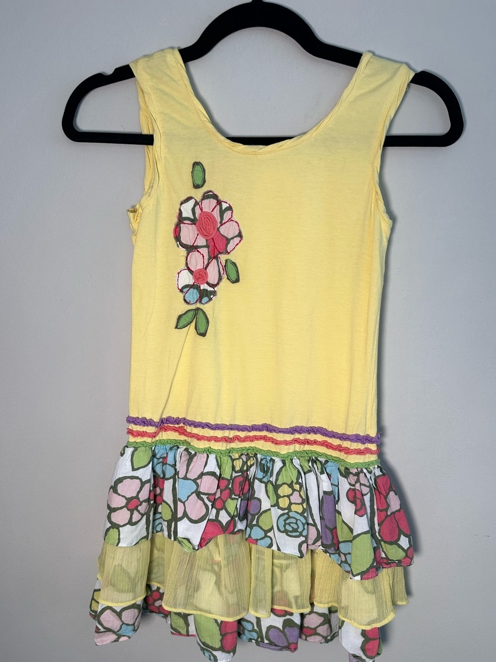Beetlejuice London Girls Dress Sz 8 Yellow Floral Ruffle Boutique Whimsical Boho